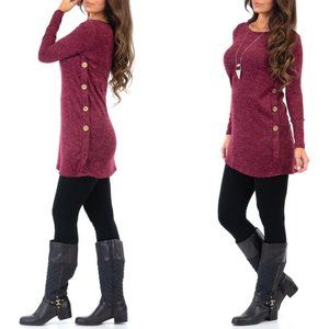 Women's Assymetrical Hacci Tunic with Buttons